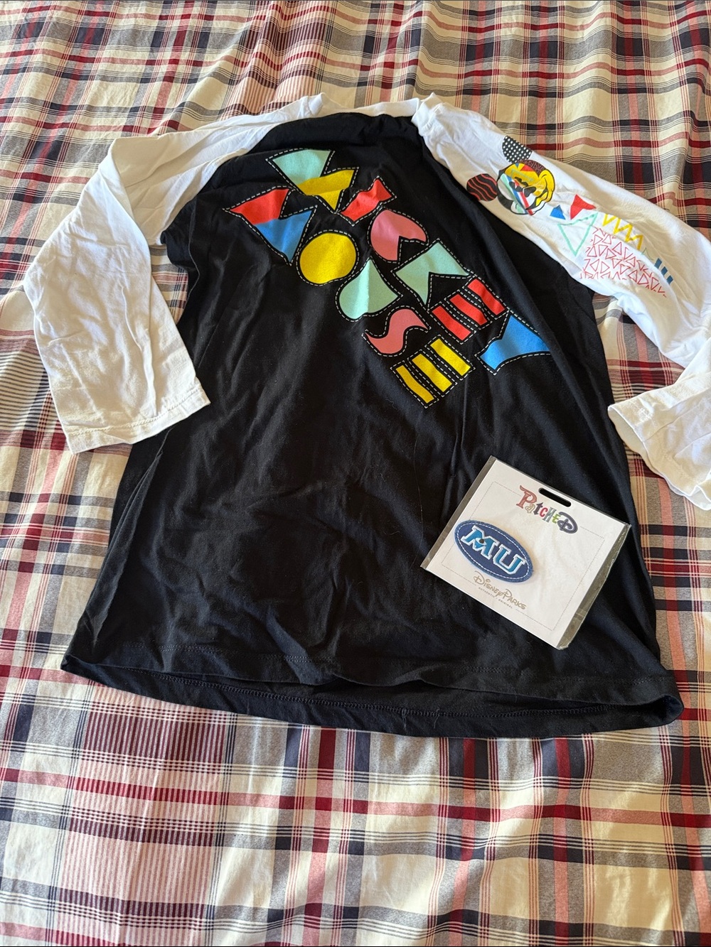 Disney Parks Colorblock Graphic Raglan Long-Sleeve Tee -and Monster Inc patch